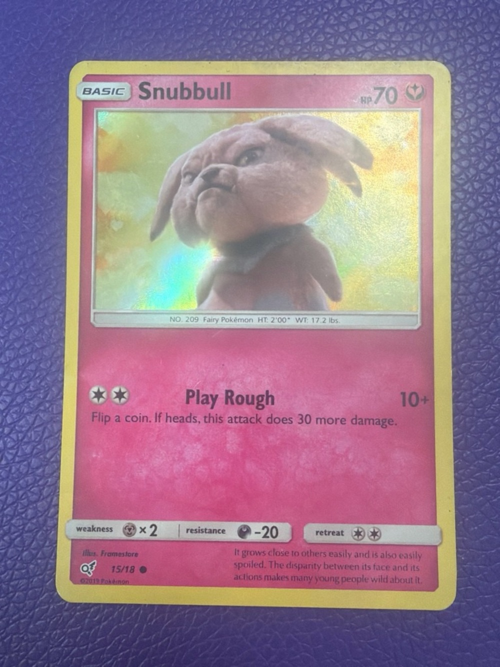 Pokemon Snubbull Pink and Yellow Holo Trading Card
